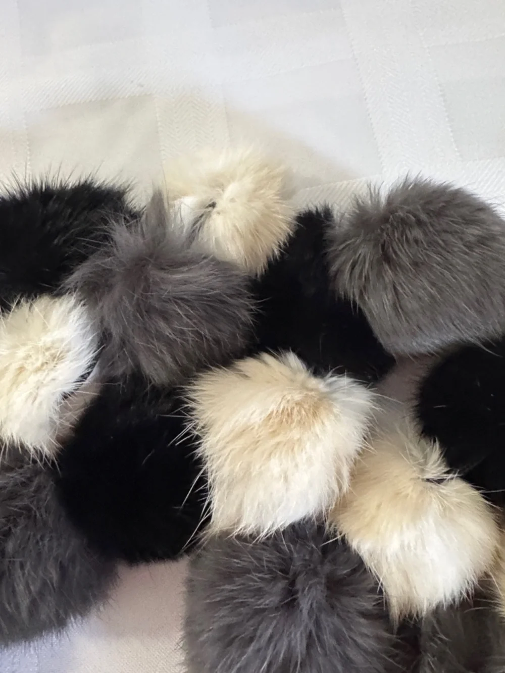 Genuine Fur Pom-Pom Scarf — Black, Gray & Cream